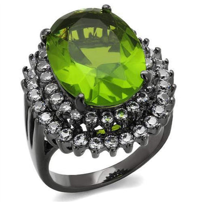 WildKlass Stainless Steel Ring IP Light Black (IP Gun) Women Synthetic Peridot-WildKlass Jewelry