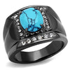 WildKlass Stainless Steel Ring IP Light Black (IP Gun) Men Synthetic Sea Blue-WildKlass Jewelry