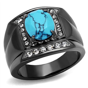 WildKlass Stainless Steel Ring IP Light Black (IP Gun) Men Synthetic Sea Blue-WildKlass Jewelry