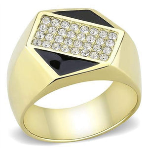 WildKlass Stainless Steel Ring IP GoldMen Top Grade Crystal Clear-WildKlass Jewelry