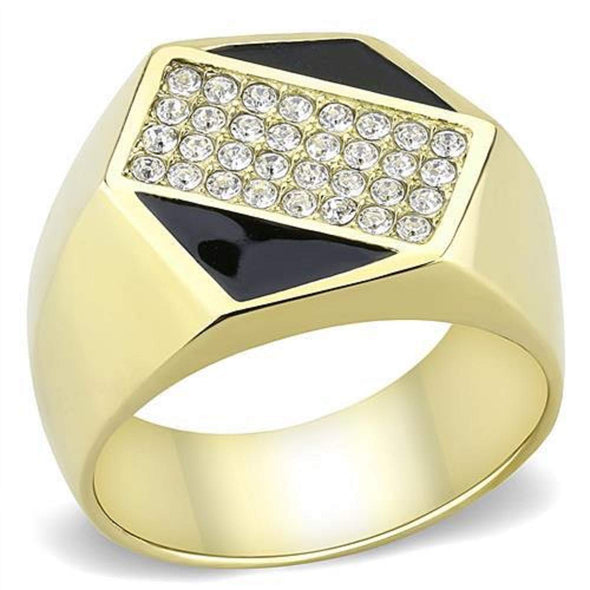 WildKlass Stainless Steel Ring IP GoldMen Top Grade Crystal Clear-WildKlass Jewelry
