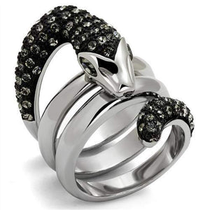 WildKlass Stainless Steel Ring Two-Tone IP Black Unisex Top Grade Crystal Black Diamond-WildKlass Jewelry