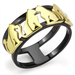 WildKlass Stainless Steel Ring IP Gold+ IP Black Women-WildKlass Jewelry