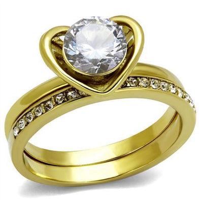 WildKlass Stainless Steel Ring IP Gold Women AAA Grade CZ Clear-WildKlass Jewelry