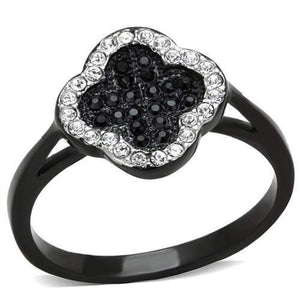 WildKlass Stainless Steel Ring Two-Tone IP Black Women Top Grade Crystal Jet-WildKlass Jewelry