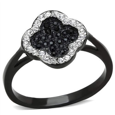 WildKlass Stainless Steel Ring Two-Tone IP Black Women Top Grade Crystal Jet-WildKlass Jewelry