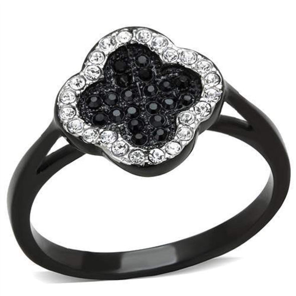 WildKlass Stainless Steel Ring Two-Tone IP Black Women Top Grade Crystal Jet-WildKlass Jewelry