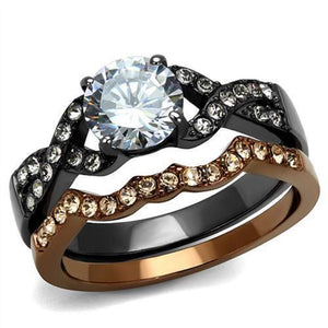 WildKlass Stainless Steel Ring IP Light Black & IP Light Coffee Women AAA Grade CZ Clear-WildKlass Jewelry