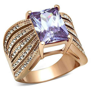 WildKlass Stainless Steel Pave Ring IP Rose Gold Women AAA Grade CZ Light Amethyst-WildKlass Jewelry
