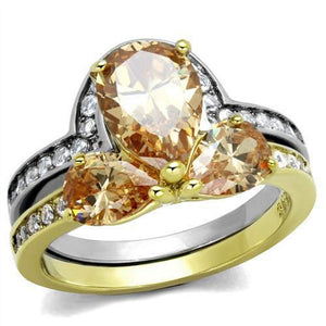 WildKlass Stainless Steel Ring Two-Tone IP Gold Women AAA Grade CZ Champagne-WildKlass Jewelry