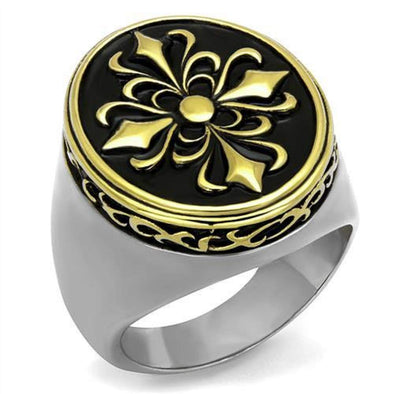 WildKlass Stainless Steel Ring Two-Tone IP Gold Men Epoxy Jet-WildKlass Jewelry