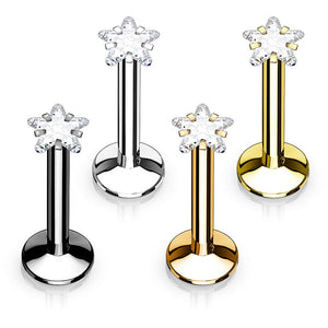 WILDKLASS 4 Pcs Value Pack Internally Threaded Star Prong Top Gem Labret Monroe Titanium IP Over 316L Surgical Steel-WildKlass Jewelry