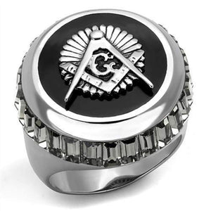 WildKlass Stainless Steel Ring High Polished Men Top Grade Crystal Jet-WildKlass Jewelry