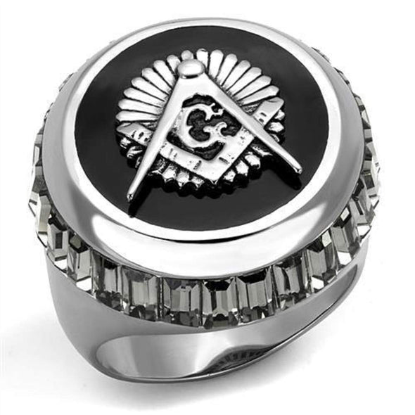 WildKlass Stainless Steel Ring High Polished Men Top Grade Crystal Jet-WildKlass Jewelry