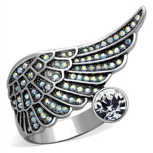 WildKlass Stainless Steel Winged Ring High Polished (no Plating) Women Top Grade Crystal Clear-WildKlass Jewelry