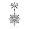 Double Tiered Baguette CZ Flower with Internally Threaded CZ Flower Top 316L Surgical Steel WildKlass Belly Button Navel Rings-WildKlass Jewelry