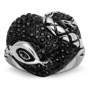 WildKlass Stainless Steel Ring Two-Tone IP Black Women Top Grade Crystal Jet-WildKlass Jewelry