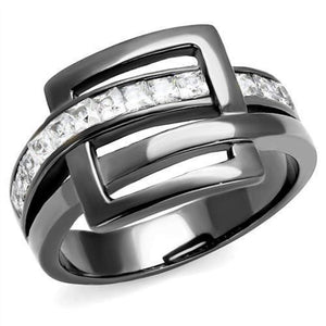 WildKlass Stainless Steel Ring IP Light Black (IP Gun) Women AAA Grade CZ Clear-WildKlass Jewelry