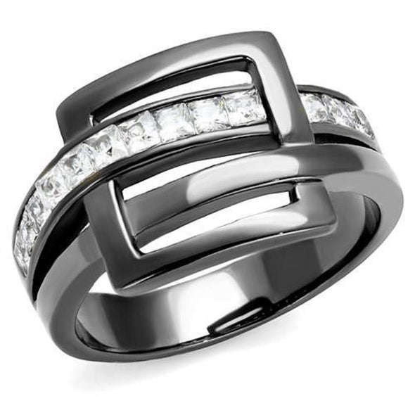 WildKlass Stainless Steel Ring IP Light Black (IP Gun) Women AAA Grade CZ Clear-WildKlass Jewelry