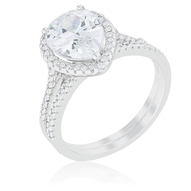 WildKlass Halo Solitaire Pear Engagement Ring-WildKlass Jewelry