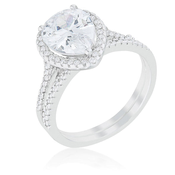 WildKlass Halo Solitaire Pear Engagement Ring-WildKlass Jewelry