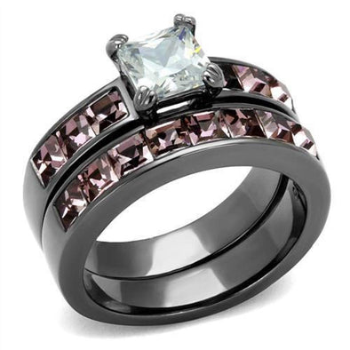 WildKlass Stainless Steel Ring IP Light Black (IP Gun) Women AAA Grade CZ Clear-WildKlass Jewelry