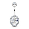 CZ Around Oval Prong Set CZ Center Double Tier 316L Surgical Steel WildKlass Belly Button Navel Rings-WildKlass Jewelry