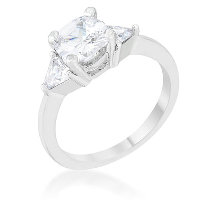 WildKlass 1.8ct Clear CZ Rhodium Plated Cushion Classic Statement Ring-WildKlass Jewelry