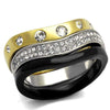 WildKlass Stainless Steel Ring IP Gold+ IP Black Women Top Grade Crystal Clear-WildKlass Jewelry