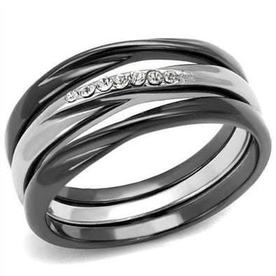 WildKlass Stainless Steel Ring Two Tone IP Light Black (IP Gun) Women Top Grade Crystal Clear-WildKlass Jewelry