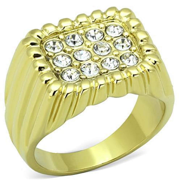 WildKlass Stainless Steel Ring IP Gold Men Top Grade Crystal Clear-WildKlass Jewelry