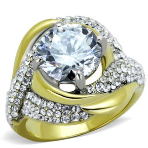WildKlass Stainless Steel Ring Two-Tone IP Gold Women AAA Grade CZ Clear-WildKlass Jewelry