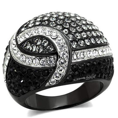 WildKlass Stainless Steel Ring Two-Tone IP Black Women Top Grade Crystal Black Diamond-WildKlass Jewelry