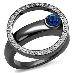 WildKlass Stainless Steel Ring IP Light Black (IP Gun) Women Top Grade Crystal Capri Blue-WildKlass Jewelry