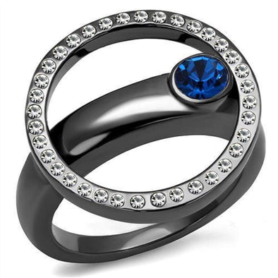 WildKlass Stainless Steel Ring IP Light Black (IP Gun) Women Top Grade Crystal Capri Blue-WildKlass Jewelry