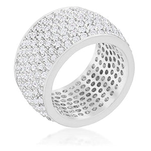 WildKlass Wide Pave Cubic Zirconia Silvertone Band Ring-WildKlass Jewelry