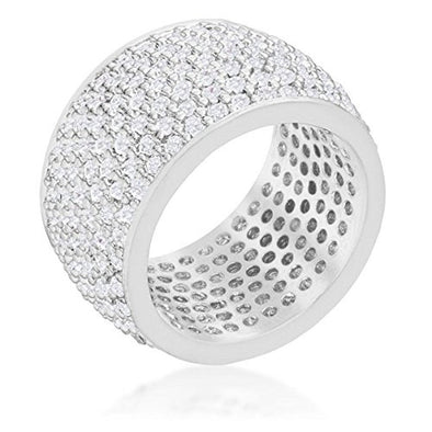 WildKlass Wide Pave Cubic Zirconia Silvertone Band Ring-WildKlass Jewelry