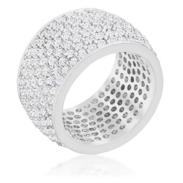WildKlass Wide Pave Cubic Zirconia Silvertone Band Ring-WildKlass Jewelry