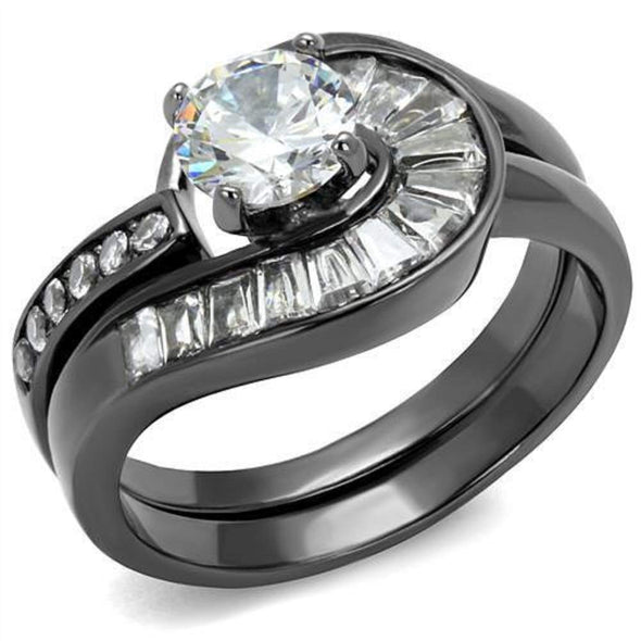 WildKlass Stainless Steel Ring IP Light Black (IP Gun) Women AAA Grade CZ Clear-WildKlass Jewelry