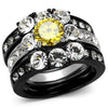 WildKlass Stainless Steel Ring Two-Tone IP Black Women AAA Grade CZ Topaz-WildKlass Jewelry
