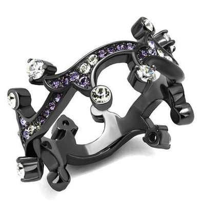 WildKlass Stainless Steel Ring IP Light Black (IP Gun) Women AAA Grade CZ Clear-WildKlass Jewelry