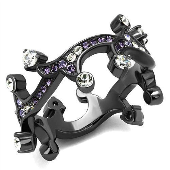 WildKlass Stainless Steel Ring IP Light Black (IP Gun) Women AAA Grade CZ Clear-WildKlass Jewelry