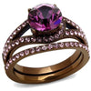WildKlass Stainless Steel Ring IP Coffee Light Women Top Grade Crystal Amethyst-WildKlass Jewelry