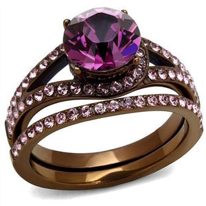 WildKlass Stainless Steel Ring IP Coffee Light Women Top Grade Crystal Amethyst-WildKlass Jewelry