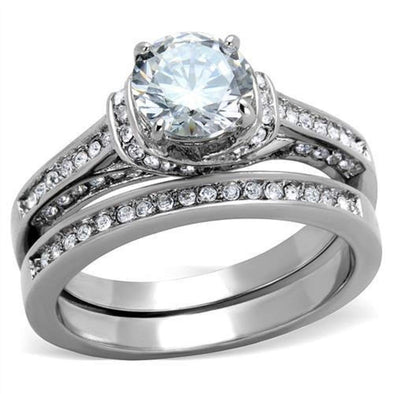 WildKlass Stainless Steel Ring High Polished (no Plating) Women AAA Grade CZ Clear-WildKlass Jewelry