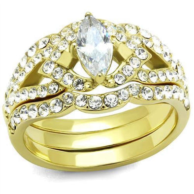 WildKlass Stainless Steel Ring IP Gold Women AAA Grade CZ Clear-WildKlass Jewelry