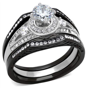 WildKlass Stainless Steel Ring Two-Tone IP Black Women AAA Grade CZ Clear-WildKlass Jewelry