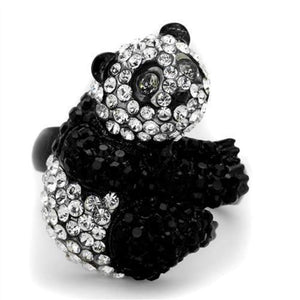 WildKlass Stainless Steel Cute Panda Ring Two-Tone IP Black Women Top Grade Crystal Black Diamond-WildKlass Jewelry