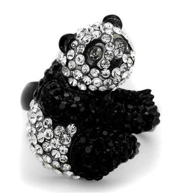 WildKlass Stainless Steel Cute Panda Ring Two-Tone IP Black Women Top Grade Crystal Black Diamond-WildKlass Jewelry