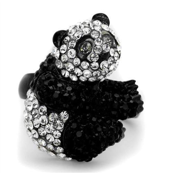 WildKlass Stainless Steel Cute Panda Ring Two-Tone IP Black Women Top Grade Crystal Black Diamond-WildKlass Jewelry